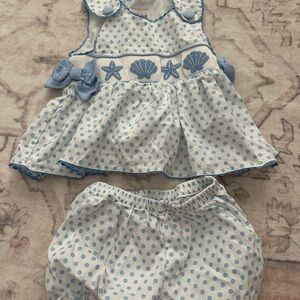 The Smocking Place Smocked Beach Polka Dot set